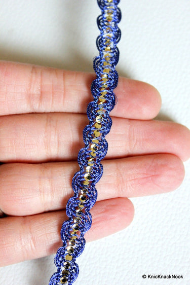 Blue Lace Trim With Silver Sequins, Approx. 10 mm wide